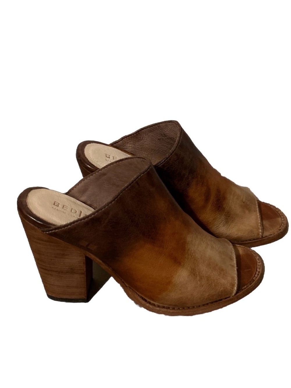 BED|STU Women's Brown Leather Open-Toe Mules Cafe Latte Size 6.5 No Box